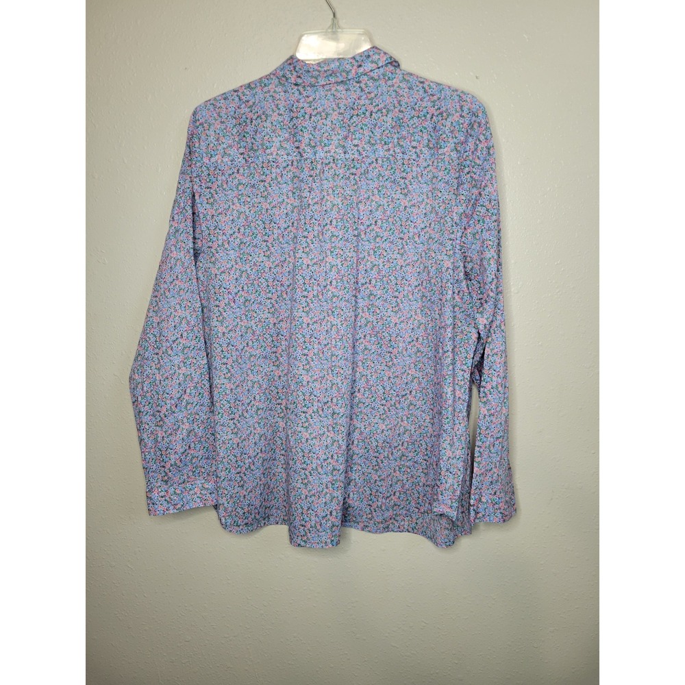 J. Jill Women Large Floral Button Down Shirt 100% Cotton Long Sleeve Blue Pink - Picture 2 of 9